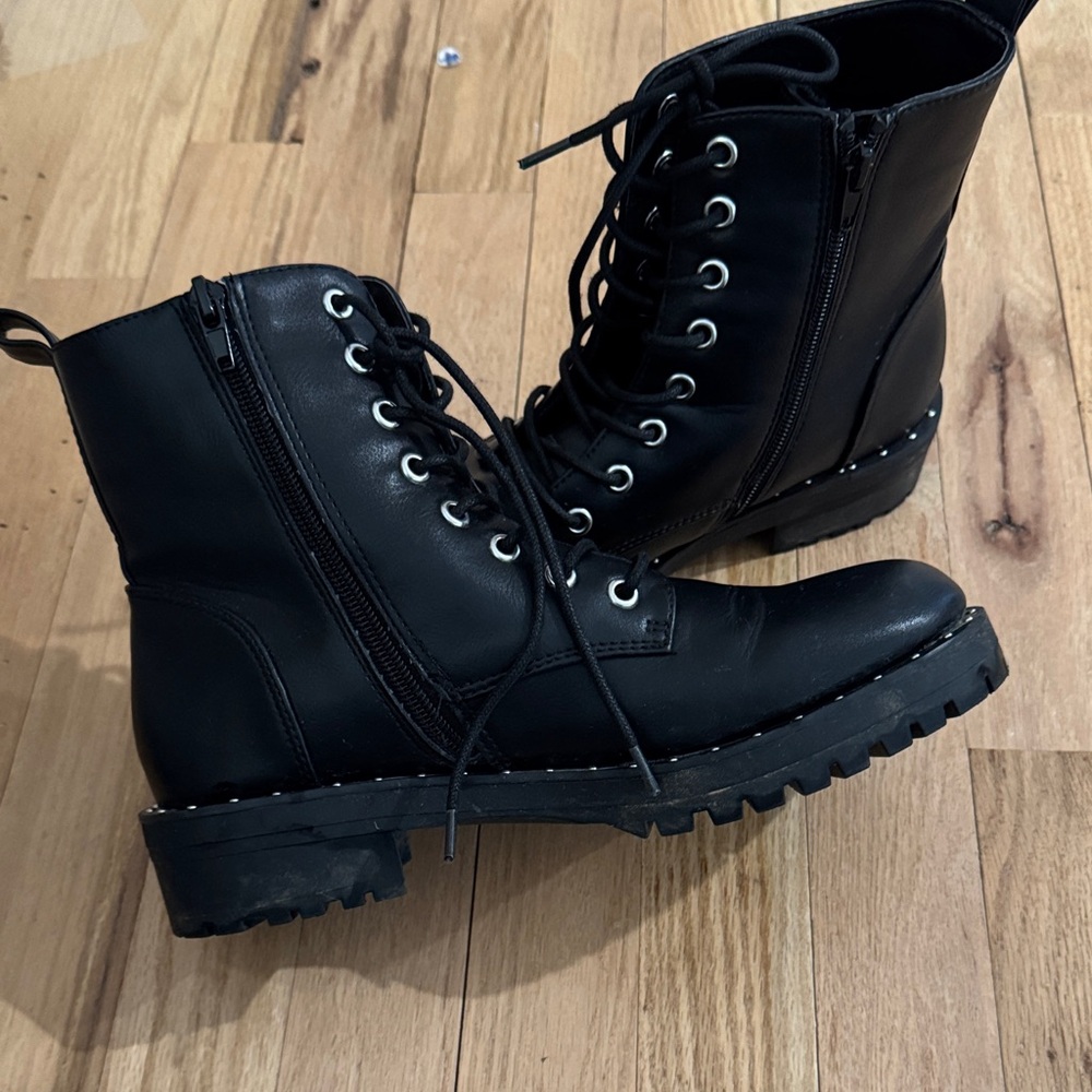 Dolce Vita Black Studded Combat Boots - Picture 2 of 4